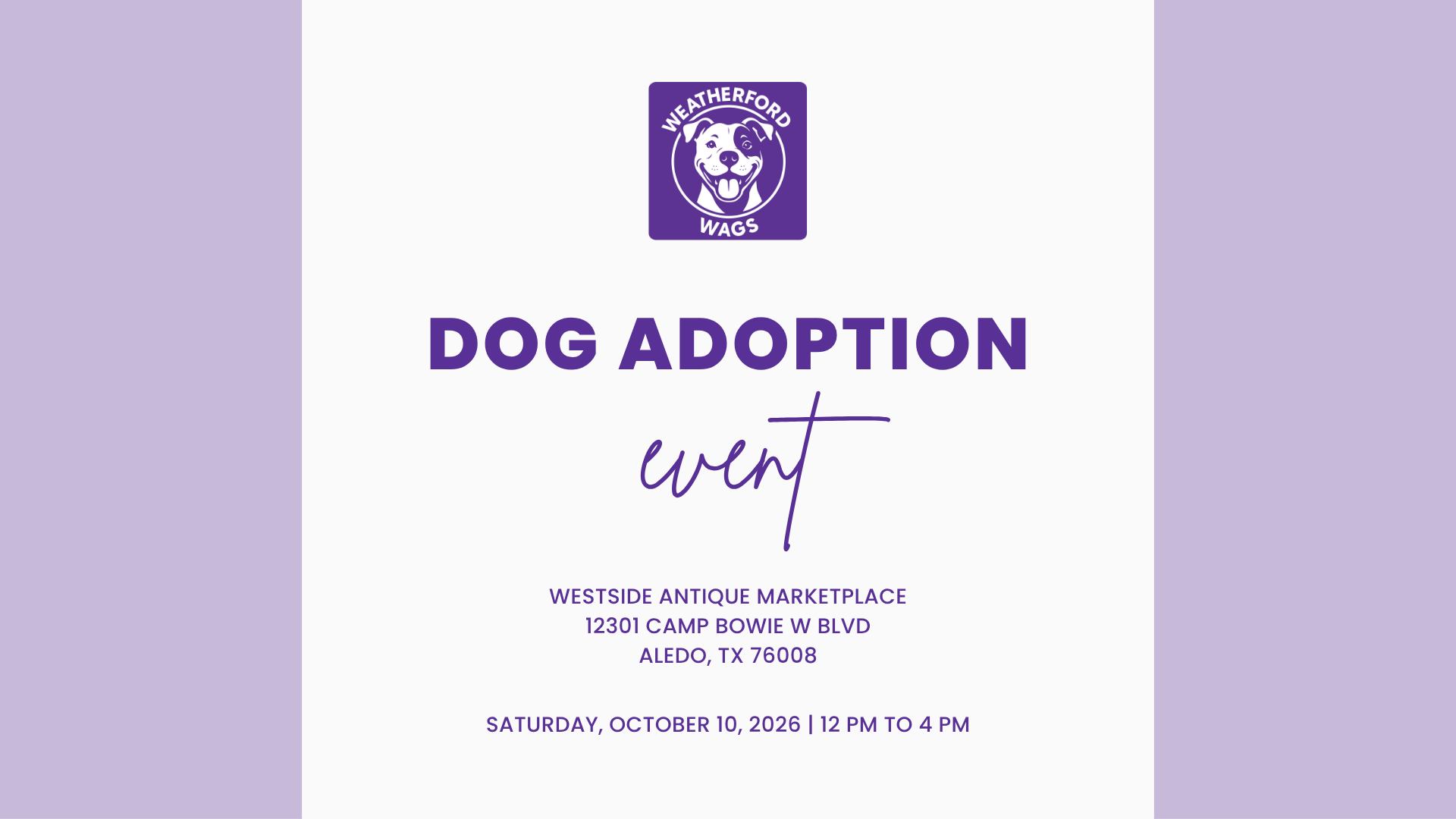 Dog adoption event at Westside Antique Marketplace.